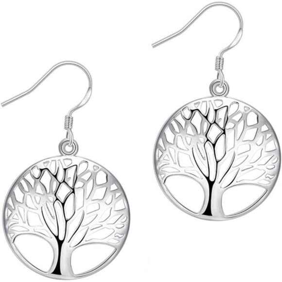 Tree of Life Earrings & Necklace Set - Sterling Silver Plated Drop Dangle Jewelr - Picture 1 of 8